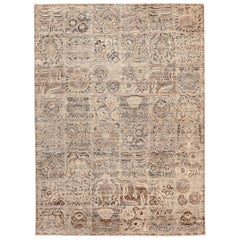 India Transitional Area Rugs - Wolle Brown Ivory Design - 94111