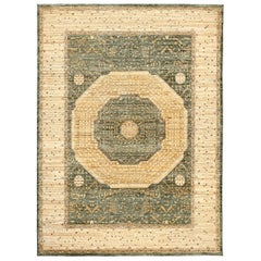 India Mamluk Area Rugs - Wool Green Ivory Yellow Design - 94101