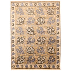 India Ikat Area Rugs - Wool Blue Brown Ivory Yellow Design - 94153