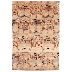 Indische Drachen-Teppiche - Wolle Elfenbeinrot Design - 94175