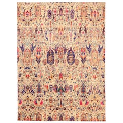 India Ikat Area Rugs - Wool Blue Ivory Pink Design - 94163