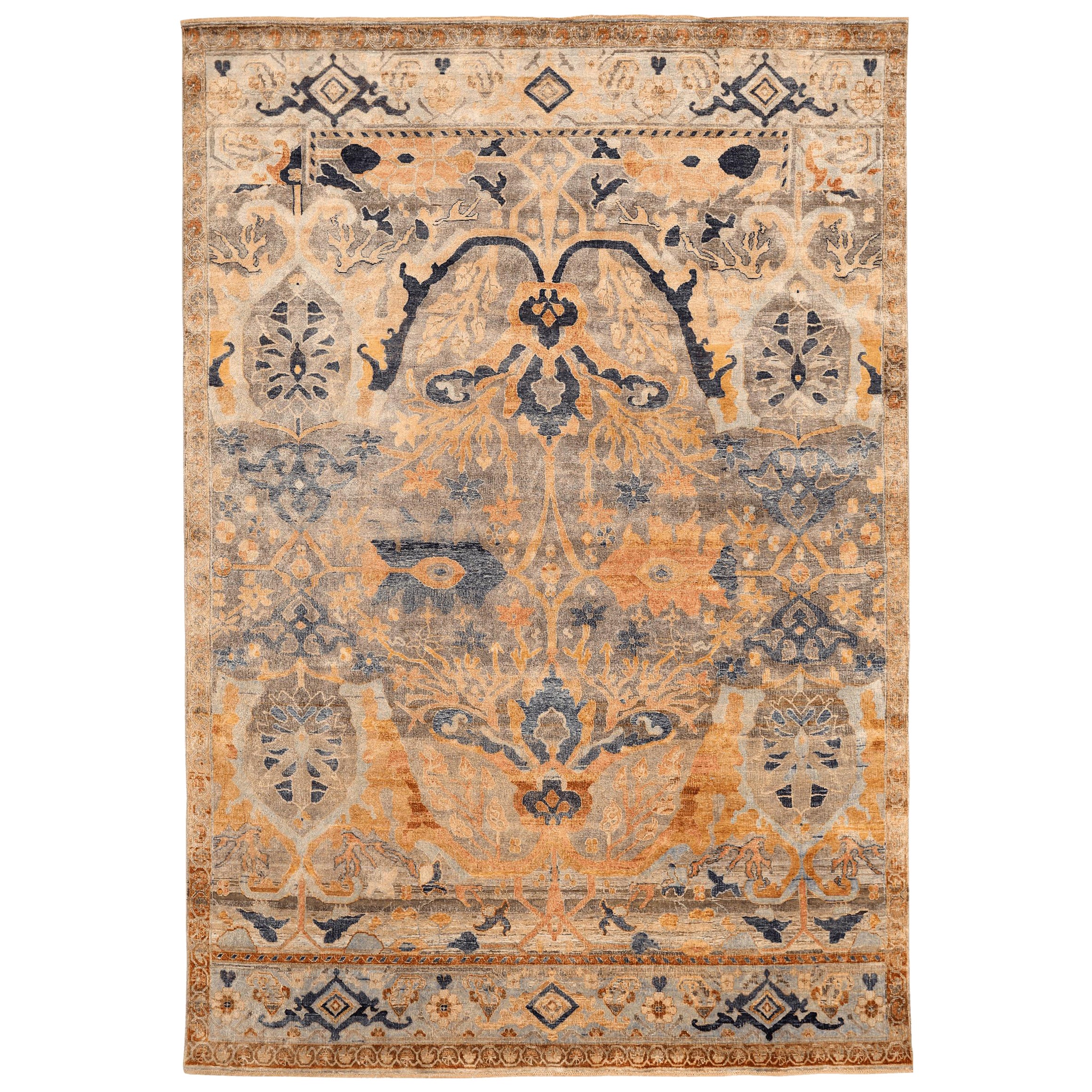 Tapis Bijar en laine ivoire jaune et ivoire, 94176