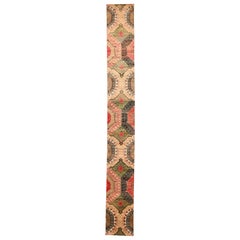India Sari Silk Runner Rug - Wool Green Ivory Pink Red Design - 94261
