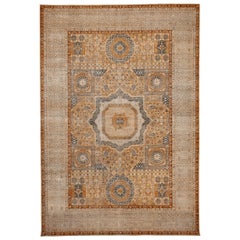 Tapis Mamluk indiens - Motif en laine gris ivoire jaune - 94186
