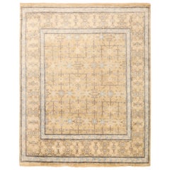 Khotan-Teppiche aus Wolle – elfenbeinfarbenes, gelbes Design – 93807, Indien