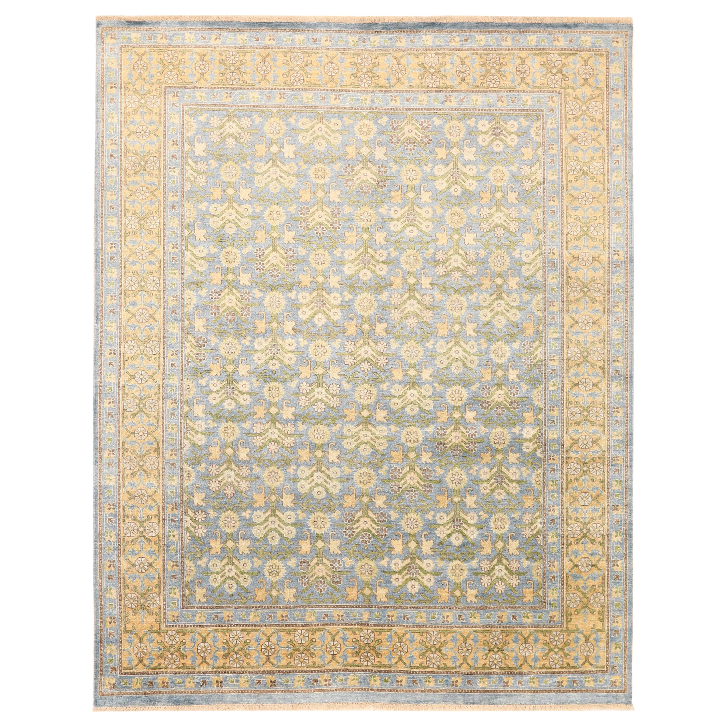 Tapis Khotan en laine bleu vert ivoire - 93815