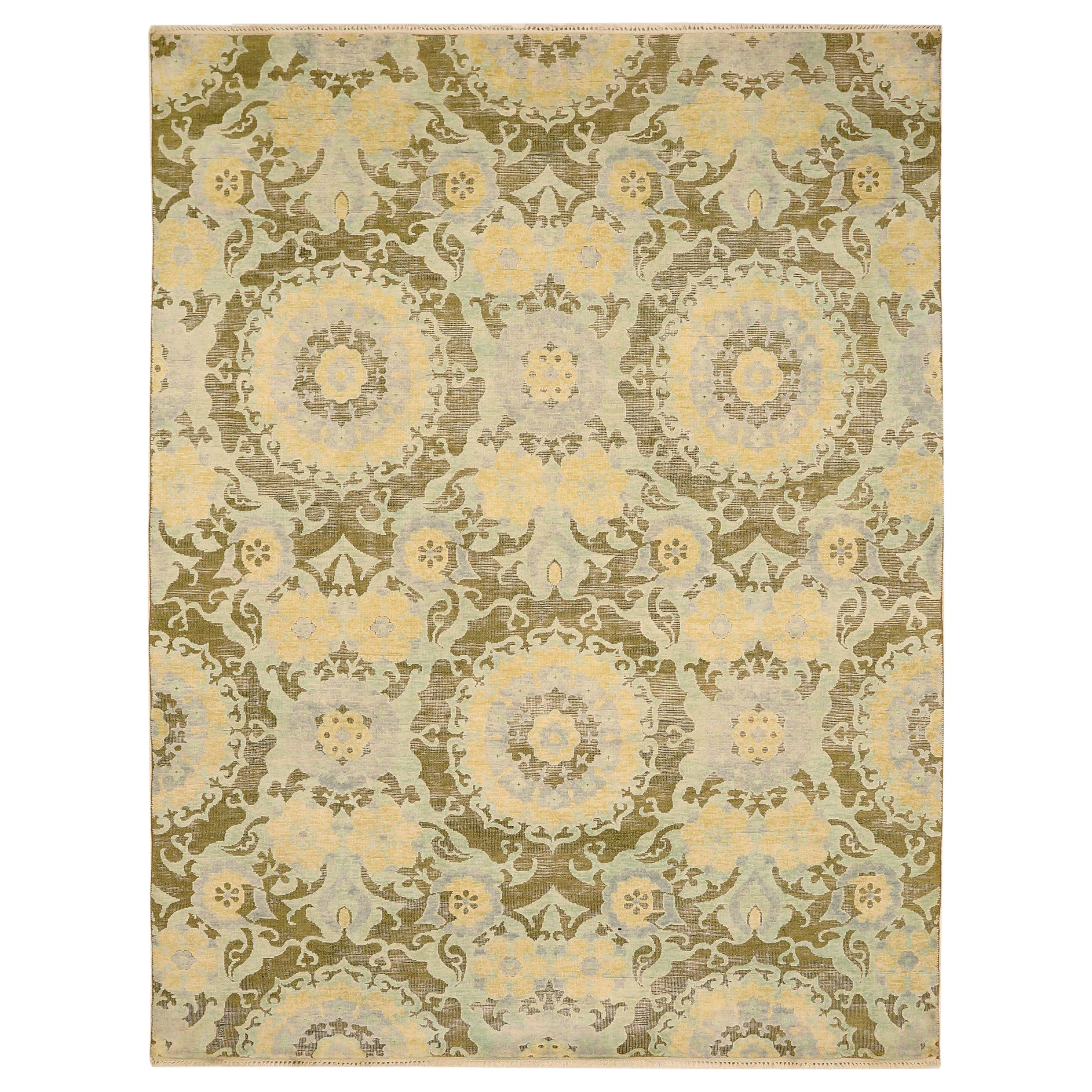 Tapis modernes indiens - motif en laine vert ivoire jaune 93838