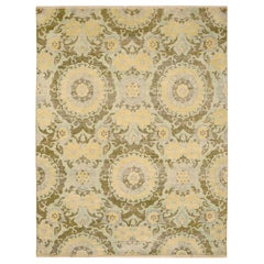 India Modern Area Rugs - Wool Green Ivory Yellow Design - 93838