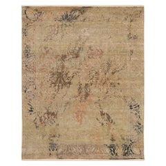 Indien Sari Seide Bereich Teppiche - Wolle Braun Grün Elfenbein Rosa - 93843