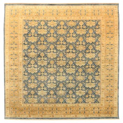 Tapis Ikat indiens en laine motif bleu marine et jaune - 94122