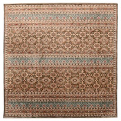 India Ikat Area Rugs - Wool Blue Green Ivory Design - 94114