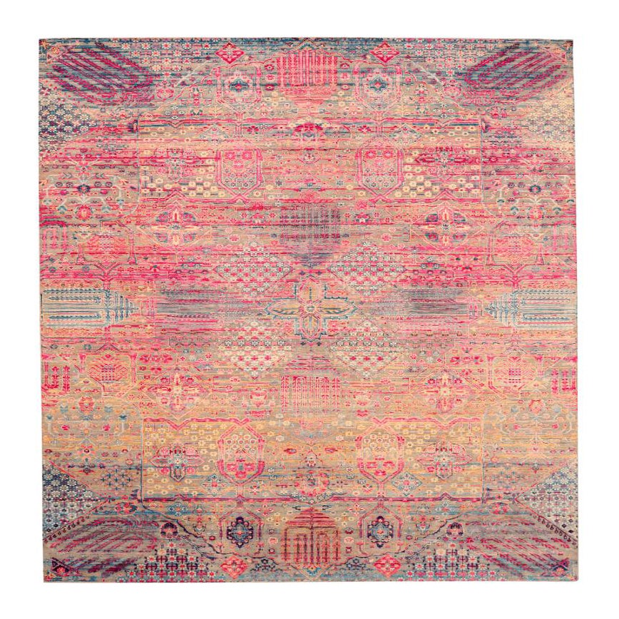 Tappeti India Sari Silk Area Rugs - Wool Pink Yellow Design - 94125