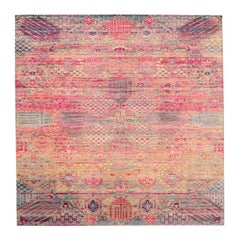 India Sari Silk Area Rugs - Wool Pink Yellow Design - 94125
