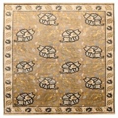India Ikat Area Rugs - Wool Brown Ivory Yellow Design - 94116