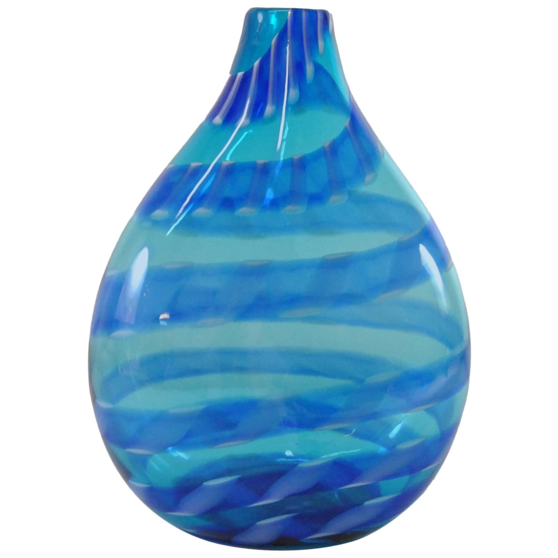 Murano Blue Glass Vase with Ribbon Detail by Barovier