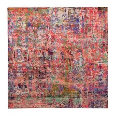 India Sari Silk Area Rugs - Wool Blue Ivory Red Design - 94134