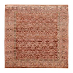 India Sari Silk Small Rug - Wool Ivory Red Design - 94253