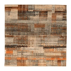India Modern Small Rug - Wool Black Gray Ivory Orange Design - 94254