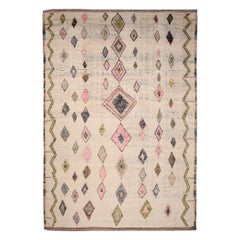 Indien Marokkanische Over Size Teppich - Wolle Elfenbein Rosa Gelb Design - 94532