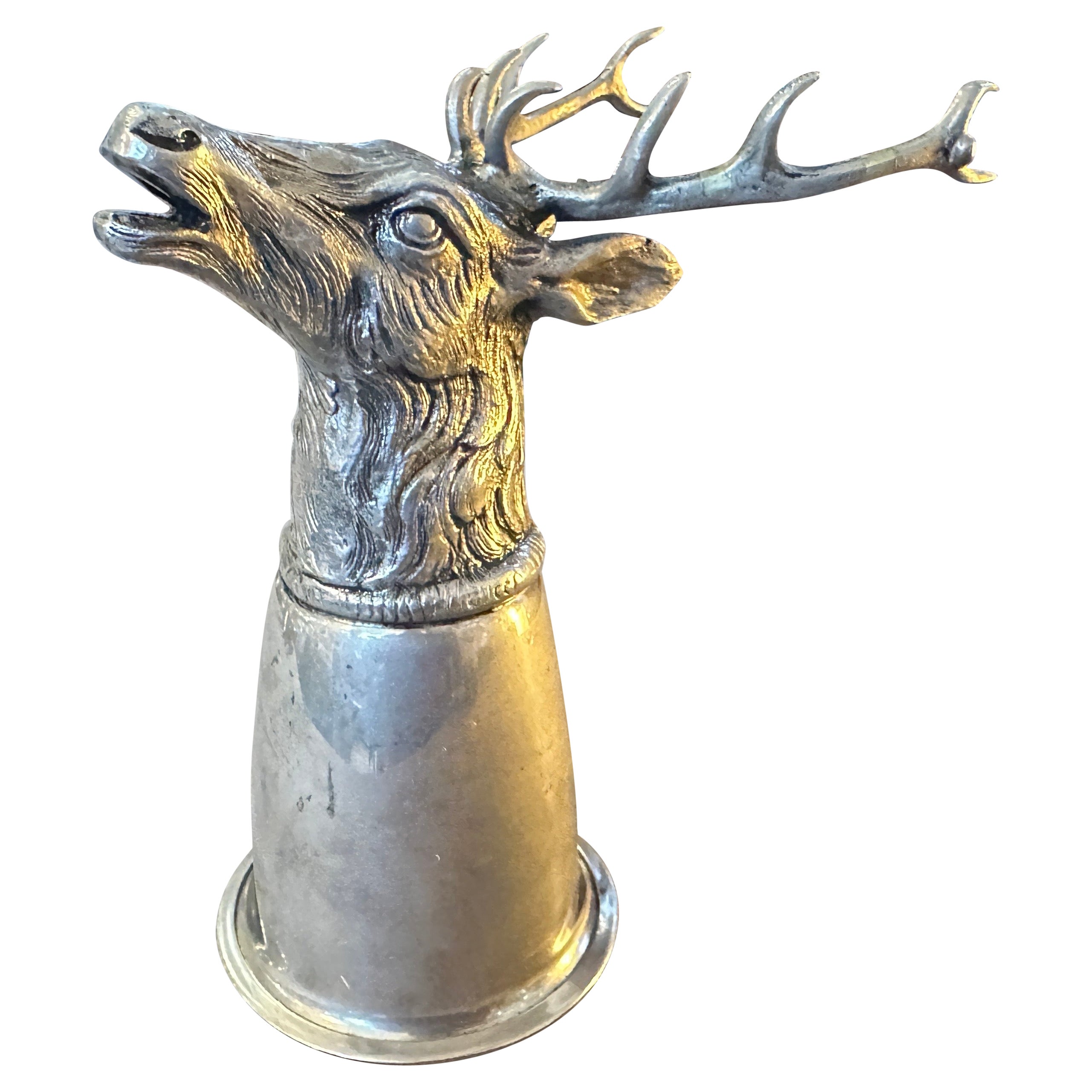 Tasse à étrier Gucci des années 1980 en métal argenté avec tête de cerf