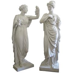 Pair of 19th Century Romantic Plaster Figures from an English Country Estate