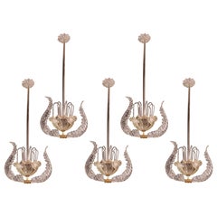 Set of 5 Art Decò Fountain Chandelier By Barovier e Toso, Murano Glass, 1940