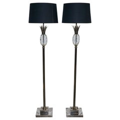PAIR OF LOVELY FLOOR LAMPS WITH PINEAPPLE DESIGN STAiNLESS STEEL BLACK SHADE