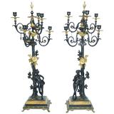 Pair of Neoclassical Bronze Two-Tone Figural Candelabra
