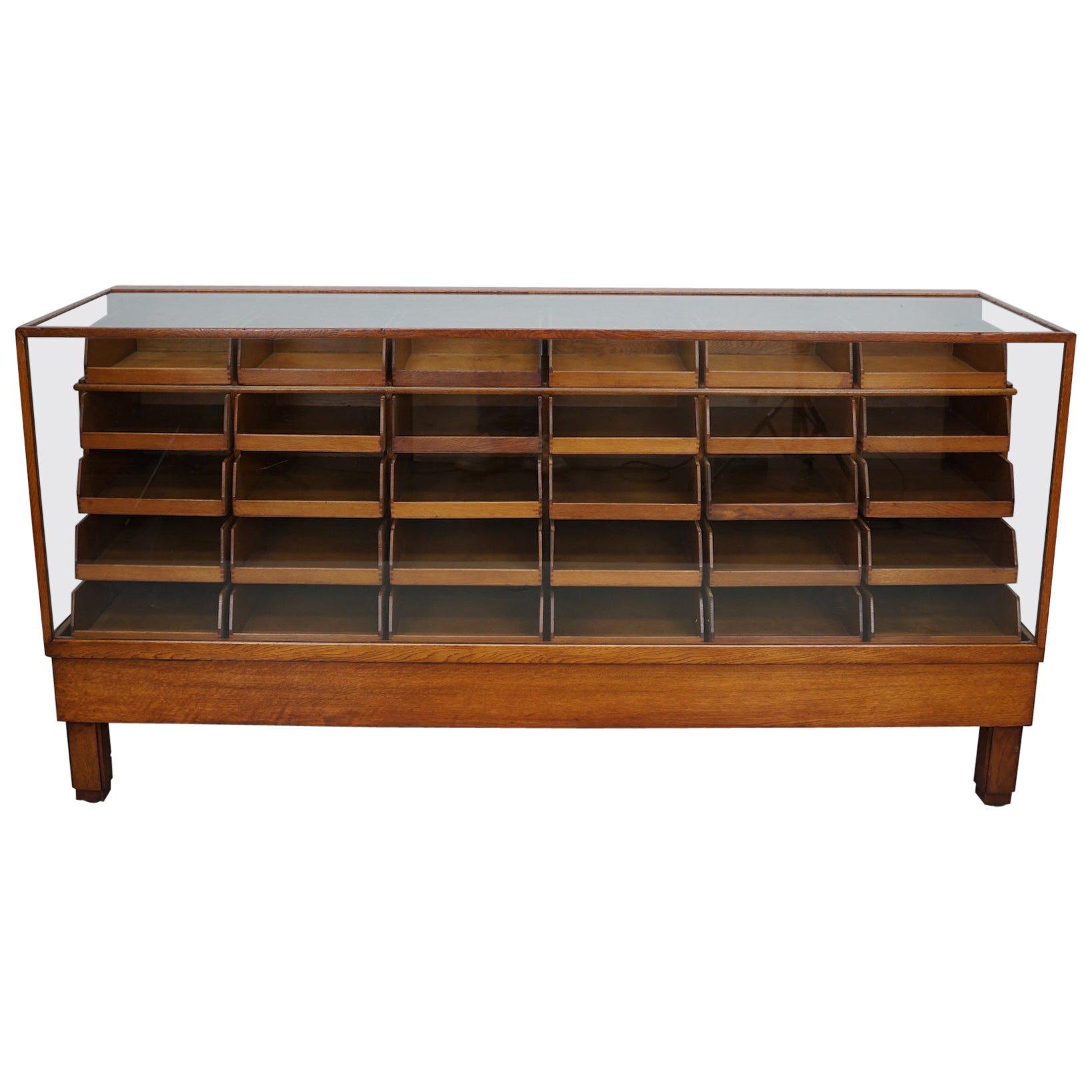 Antique English Oak & Glass Shop Counter Cabinet / Vitrine, circa 1920-1930s