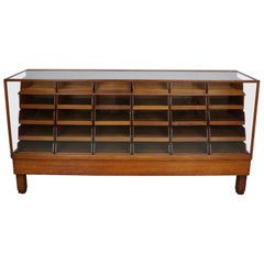 Antique English Oak & Glass Shop Counter Cabinet / Vitrine, circa 1920-1930s