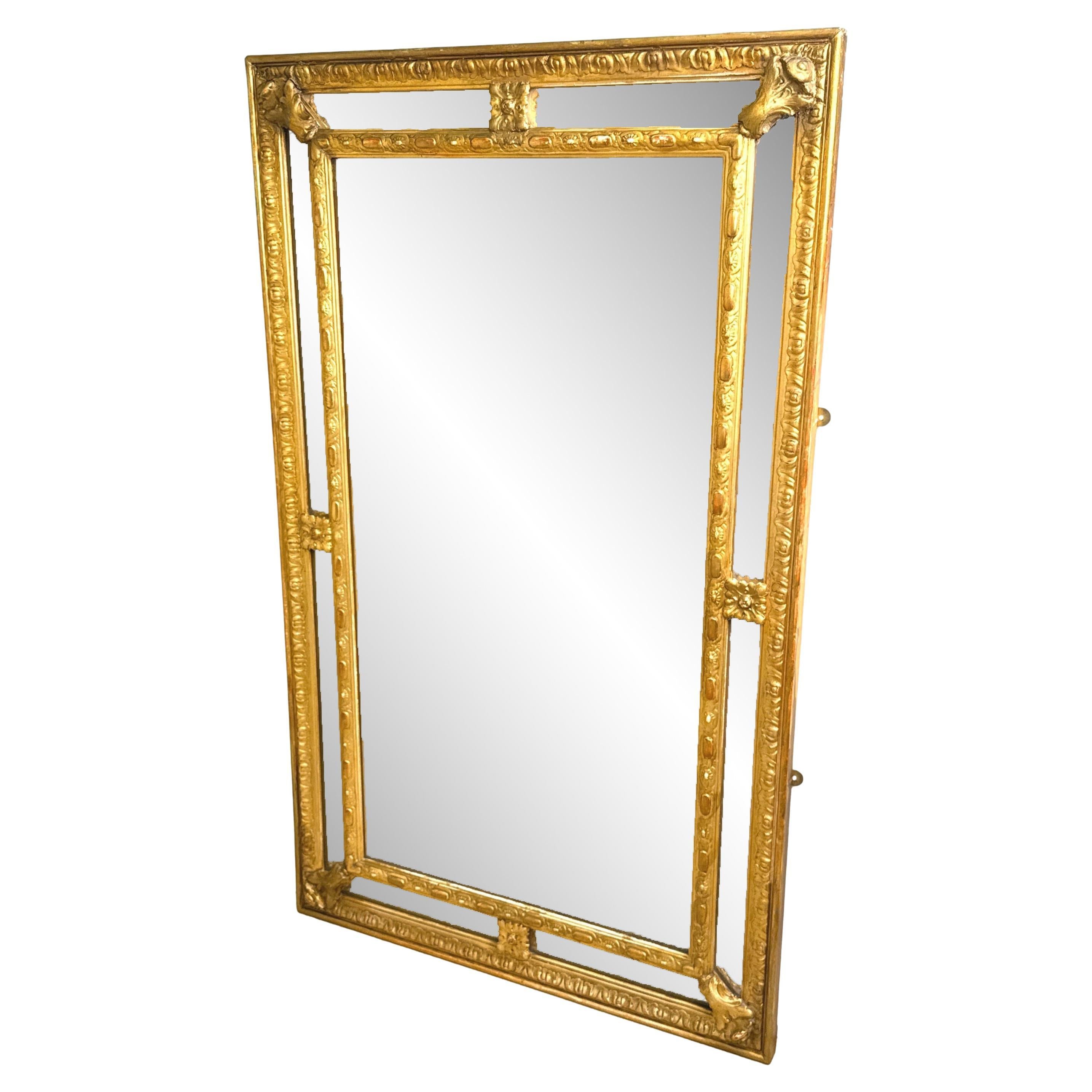 Miroir rectangulaire du 19e siècle, doré à l'or fin