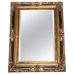 STUNNING VICTORiAN BLACK & GOLD CARVED FRAME BEVELLED MIRROR