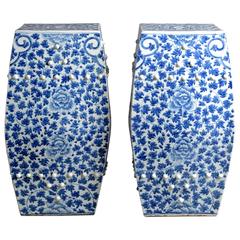 Pair of 19th Century Blue and White Porcelain Garden Seats