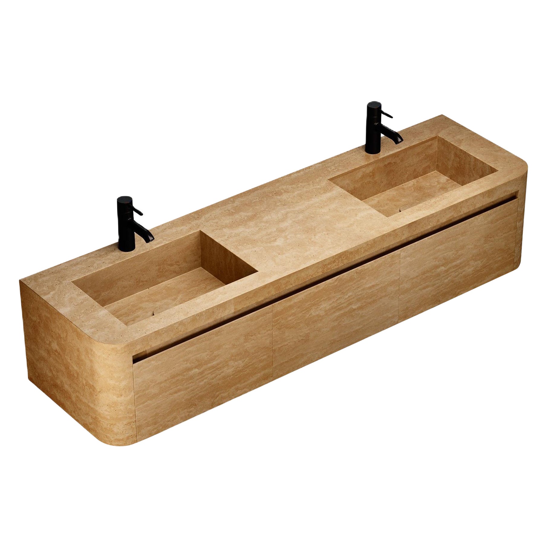 Lyke - Mobiletto da bagno a parete con doppio lavabo - Travertino beige