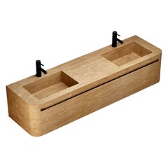 Lyke - Wall-Mounted Double Basin Bathroom Vanity - Beige Travertine