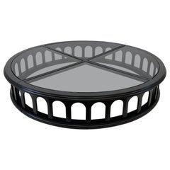 Mesa de centro monumental de 91" de nogal ebonizado y cristal de mediados de siglo