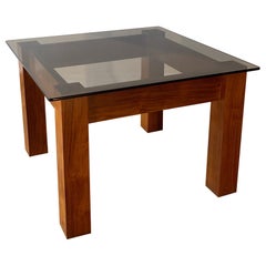 Mesa auxiliar de cristal ahumado Brutalista de mediados de siglo de 1970