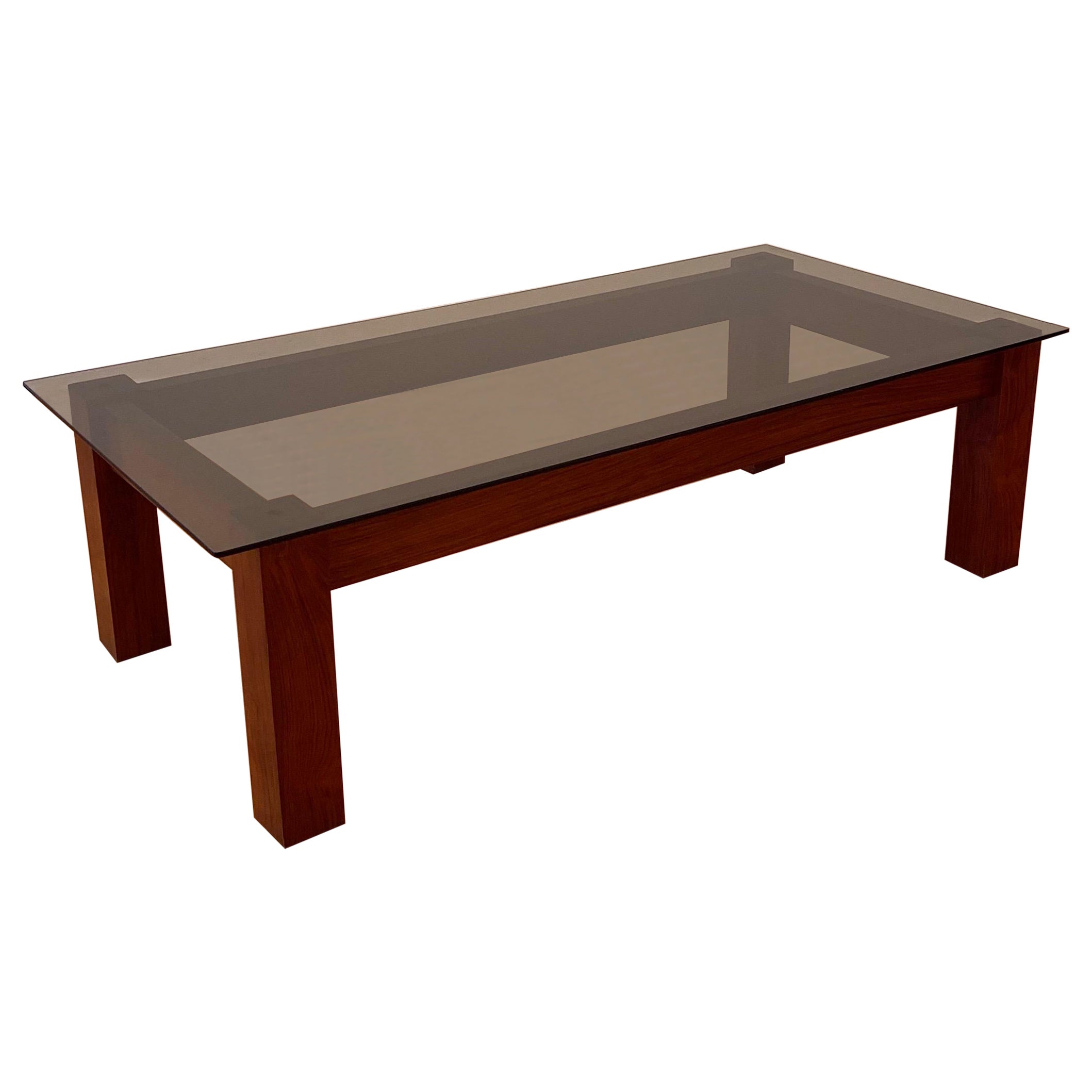 1970er MidCentury Brutalist Räucherglas Rechteckiger Couchtisch