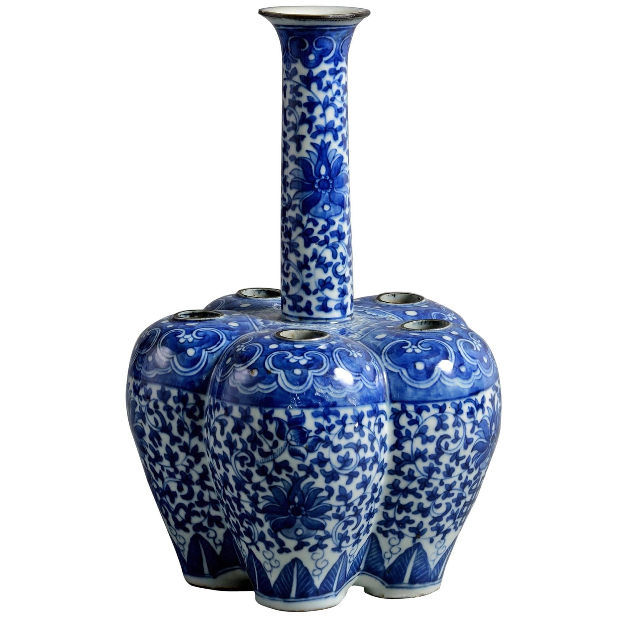 19th Century Blue and White Porcelain Tulip Vase at 1stDibs