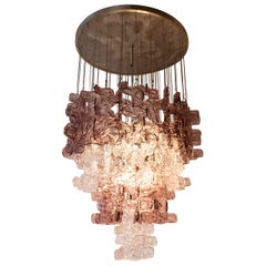 Large Murano Chandelier in Clear and Pink Lilac Glass, attributed to Carlo Nason