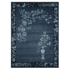 Alfombra china de estilo Art Déco de Rug & Kilim en azul con motivos florales