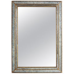 Miroir rectangulaire vénitien moderne avec verres bleus et détails en laiton