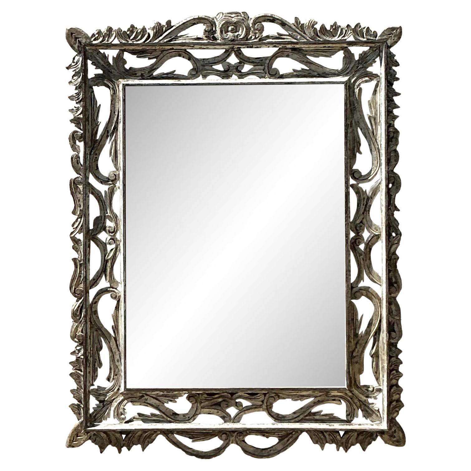 Miroir monumental bohème en bois vieilli vintage