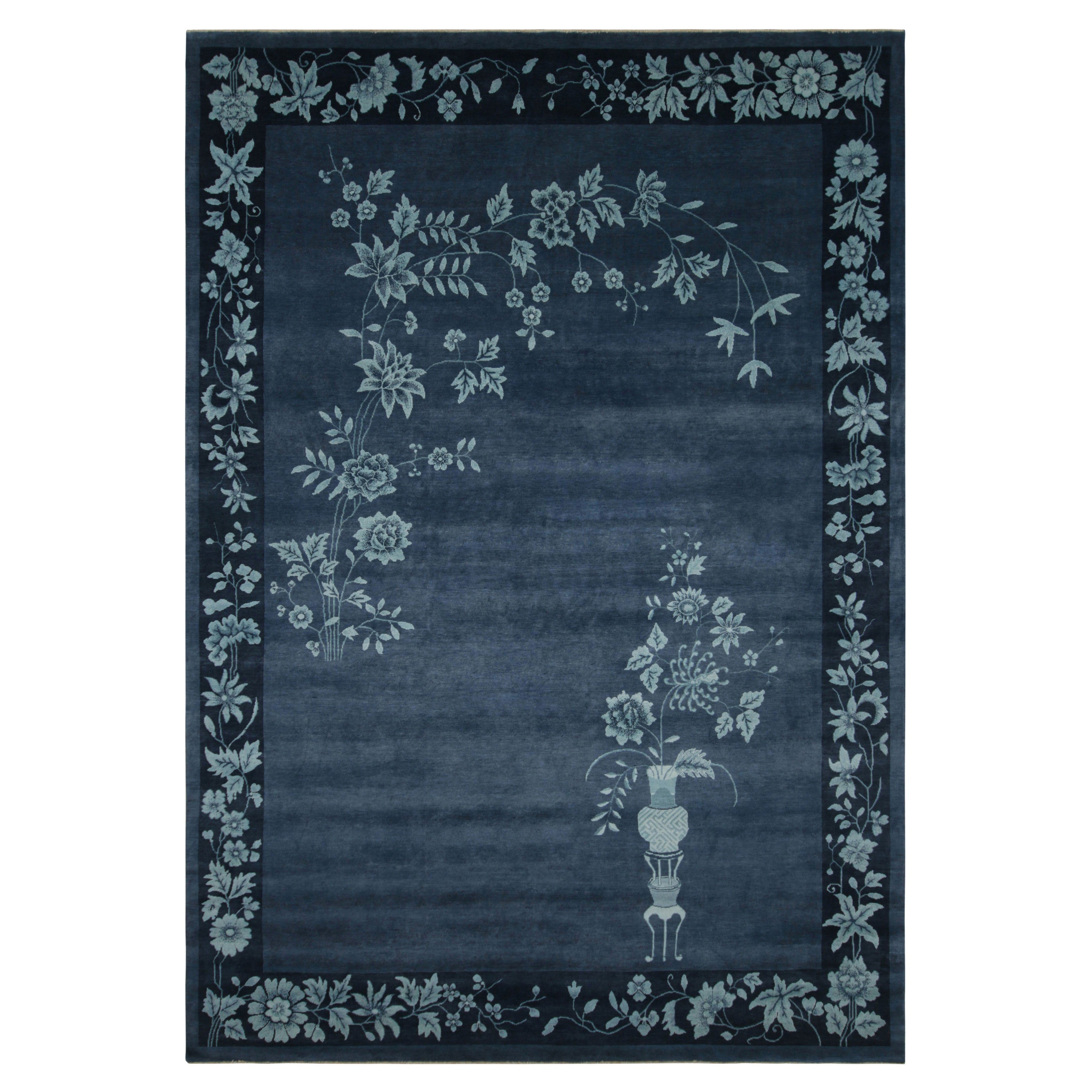 Rug & Kilim’s Chinese Art Deco Style Rug, Gold Tones with Bamboo Floral Patterns
