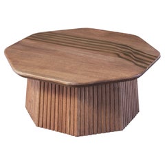 Mid-century modern solid Oak Wood Octagon top Coffee Table with Brass inlay