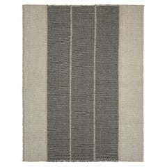 Rug & Kilim’s Contemporary Kilim with Black and Cream White Textural Stripes