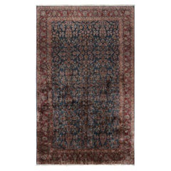 Übergroßer antiker Kashan-Teppich in Blau mit roten Blumenmustern - Rug & Kilim