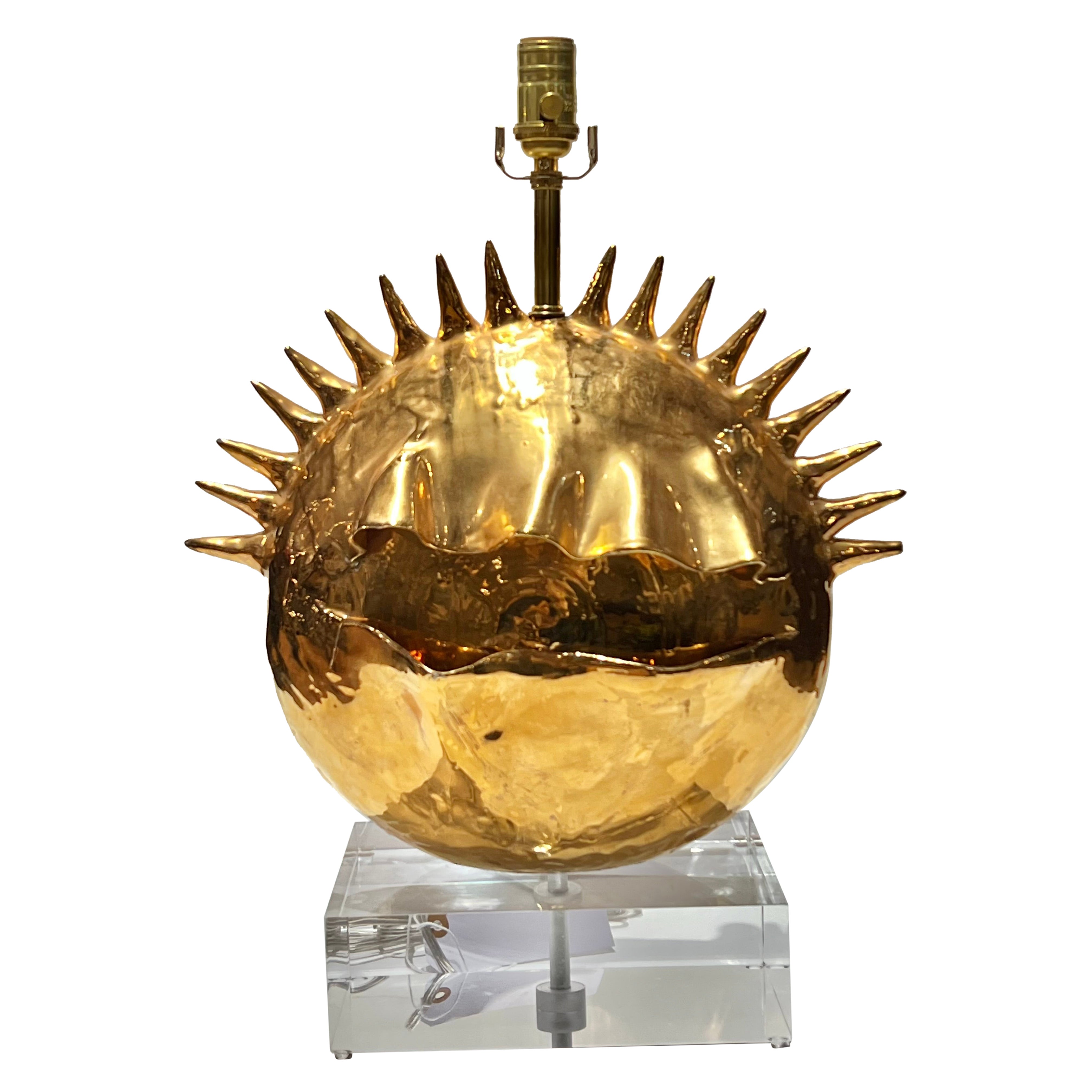 Lampe en poterie dorée italienne des années 1980 par Emilia Palomba en vente
