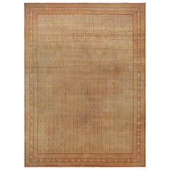 Oversized Antique Tabriz Rug with Gold and Orange Floral Patterns - Rug & Kilim