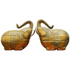 Pair of Hand-Wrought Indian Brass Elephant Form Censers